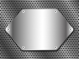 Metal background with punching and polished steel plate fastened with screws