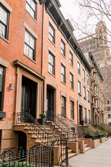 Brownstone facades & row houses  in an iconic neighborhood of Brooklyn Heights in New York City