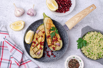 Fried eggplant with couscous