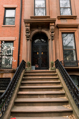 Brownstone facades & row houses  in an iconic neighborhood of Brooklyn Heights in New York City
