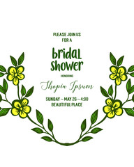 Vector illustration various pattern yellow flower frame with greeting card bridal shower