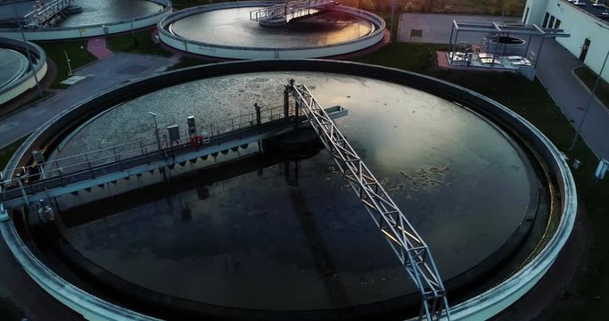 Aerial view, close-up on a container with sewage.