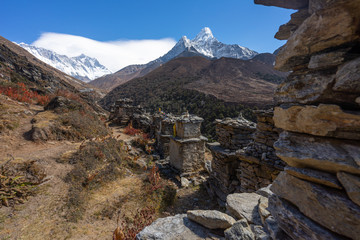 Stupa along the way to Everest base camp, Himalayas mountain, Nepal