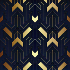 Abstract art luxury dark seamless blue and golden art deco pattern