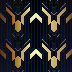 Abstract art luxury dark seamless blue and golden art deco pattern