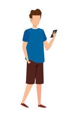 young man using smartphone character