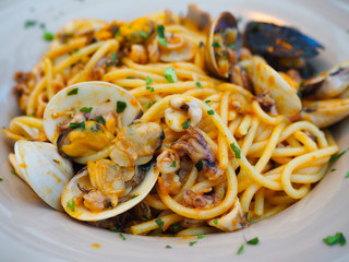 spaghetti seafood, famous food in Italy.