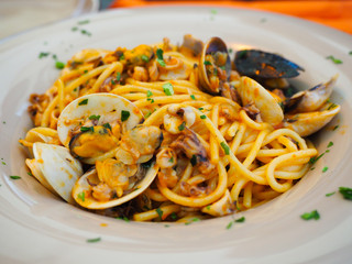 spaghetti seafood, famous food in Italy.