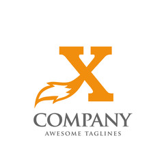 initial letter x with fox tail Logo design template vector