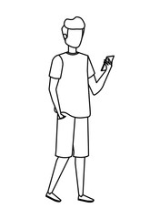 young man using smartphone character