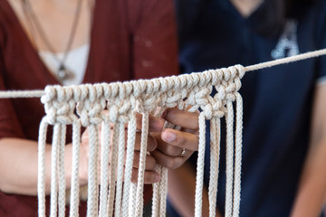 Women Hobby knitting handmade macrame.