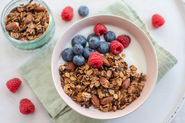 Granola with yogurt and berries for healthy breakfast