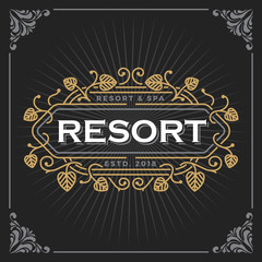 Resort and spa logo. Vintage Luxury Banner Template Design for Label, Frame, Product Tags. Retro Emblem Design. Vector illustration