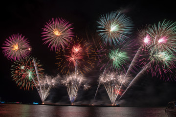 Colorful of fireworks in holiday festival from Pattaya Chonburi Thailand