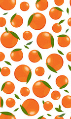 Obraz premium Seamless pattern orange fruits with leaves on white background. Grapefruit vector illustration.