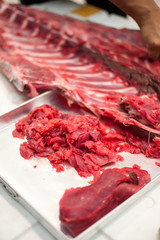 Blue Fin Tuna Cutting Ceremony - The Japanese celebration with master chef show sliced very huge blue fin tuna to the guest