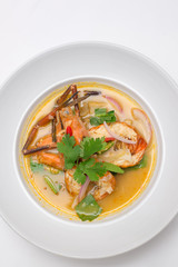 Tom Yum Goong - Thai favorite food on white backgroundd