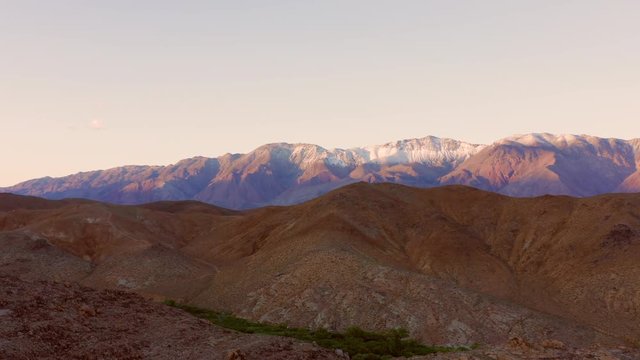Sunset at the Alabama Hills near Lone Pine, California. With in the background the tallest mountain Mount Whitney. Aerial shot.