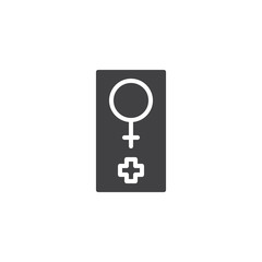 Female gender medical cross vector icon. filled flat sign for mobile concept and web design. Women's hospital glyph icon. Symbol, logo illustration. Vector graphics