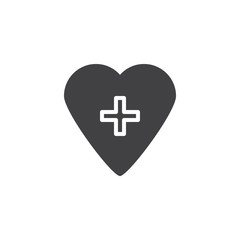 Obraz premium Heart with medical cross vector icon. filled flat sign for mobile concept and web design. Heart health care glyph icon. Cardiology symbol, logo illustration. Vector graphics