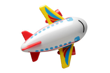 colourful plastic toy plane isolated on white background