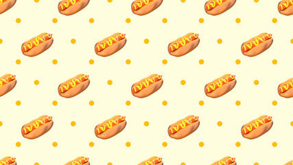 Seamless hot dog pattern. 3d rendering picture.