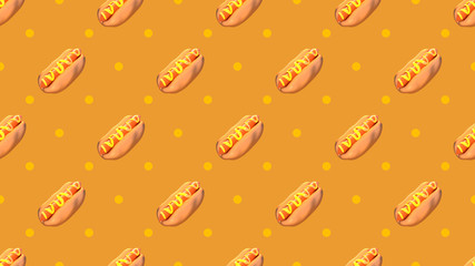 Seamless hot dog pattern. 3d rendering picture.