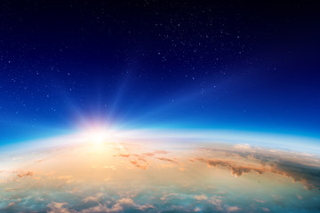 Obraz na płótnie Canvas Sunrise on planet orbit, space beauty
