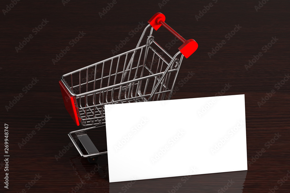 Aufkleber Shopping Cart with Blank Paper for Your Design. 3d Rendering
