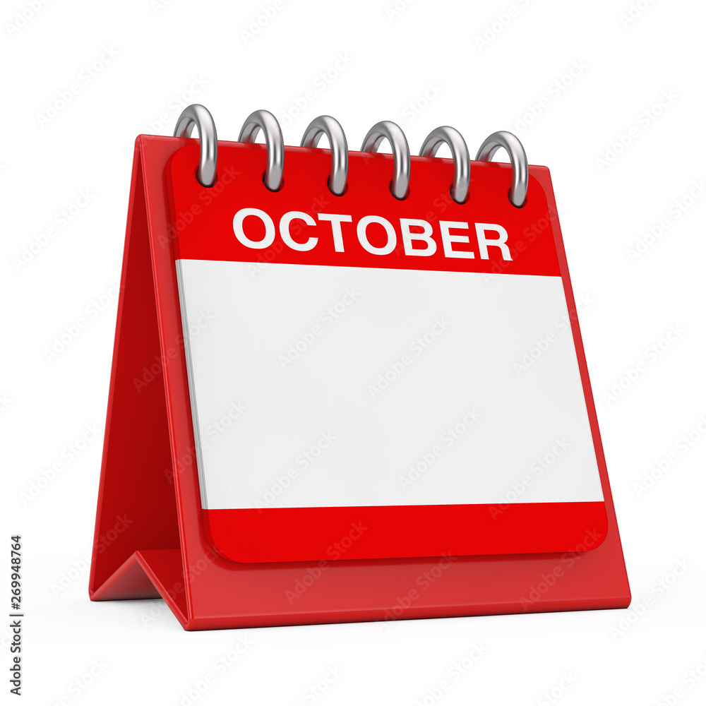 Fototapete red desktop calendar icon showing a october month page. 3d rendering