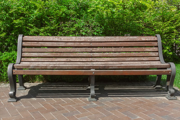 Wooden Old Bench in Retro Style in Public Park
