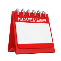 Red Desktop Calendar Icon Showing a November Month Page. 3d Rendering