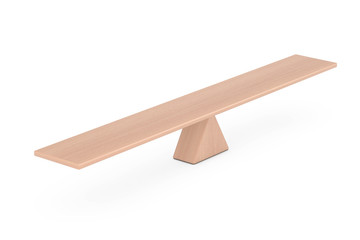 Balance Concept. Wooden Board Plank Balancing on a Wooden Triangle as Scale. 3d Rendering