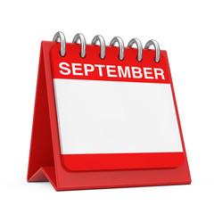 Red Desktop Calendar Icon Showing a September Month Page. 3d Rendering