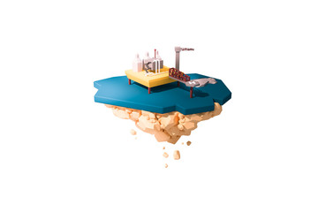 oil platform offshore drilling rig on island isolated ocean low poly concept 3d illustration.