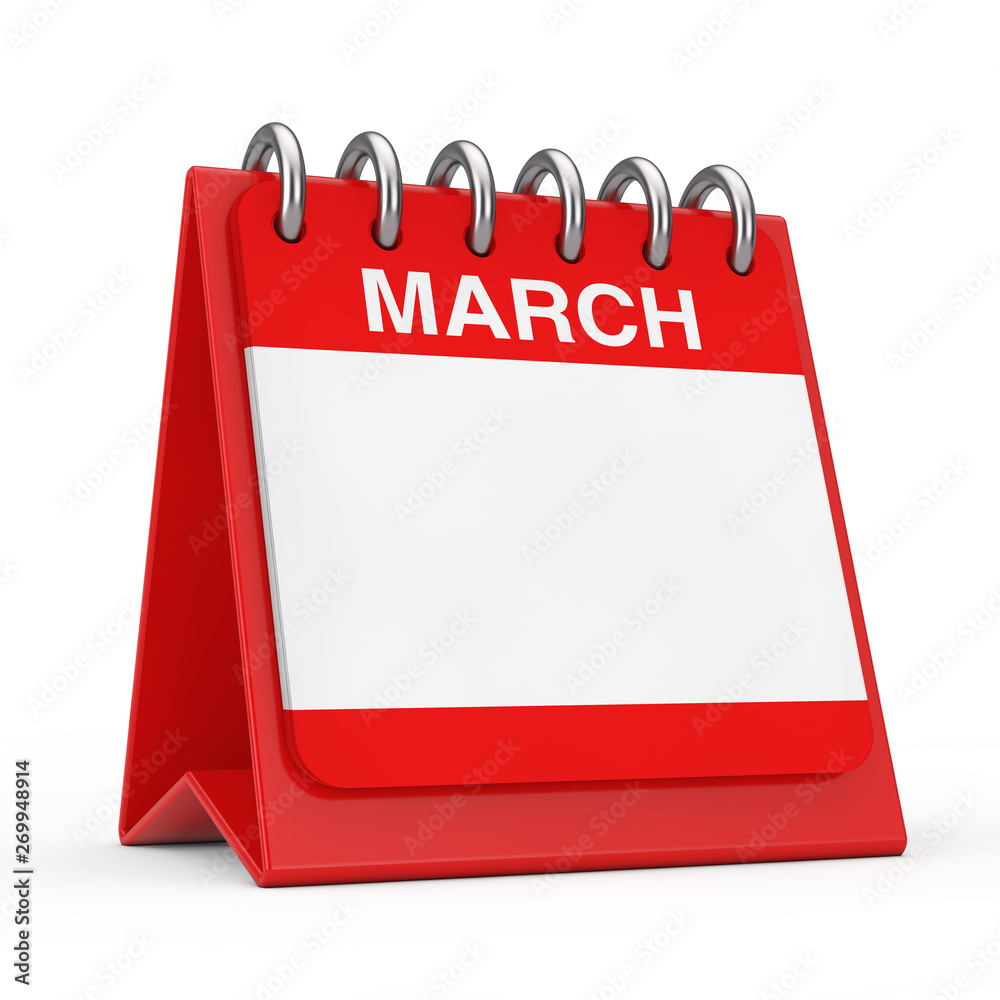 Fototapete Red Desktop Calendar Icon Showing a March Month Page. 3d Rendering