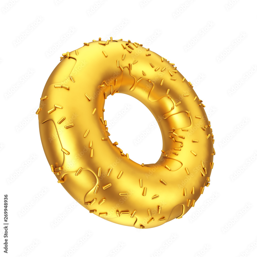 Aufkleber golden donut with golden sprinkles. 3d rendering