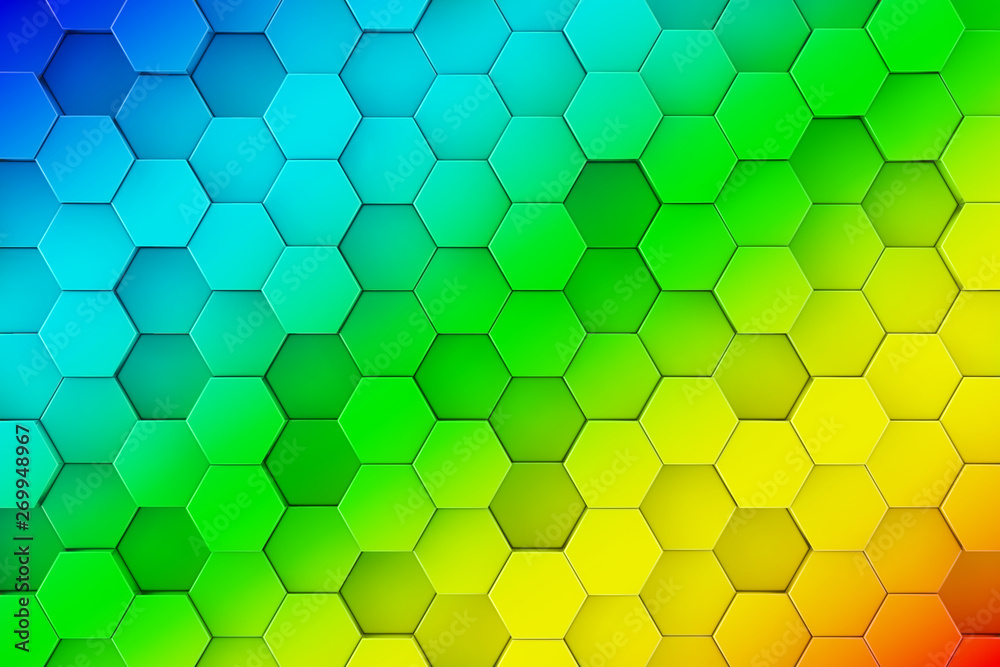 Aufkleber colourful rainbow abstract honeycomb hexagone background texture. 3d rendering