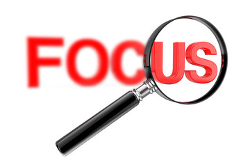 Magnifier Focused Glass Concept with Red Blurry Focus Sign