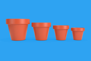 Different Size Set of Empty Brown Unpainted Clay Flower Pots. 3d Rendering