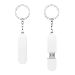 White USB Flash Memory Drive Key Chain Mockup. 3d Rendering
