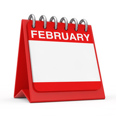Red Desktop Calendar Icon Showing a February Month Page. 3d Rendering