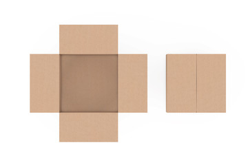 Top View of Opened and Closed  Empty Cardboard Box. 3d Rendering