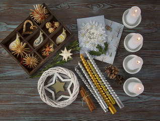 Yuletide altar with holiday postcard