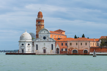 Fototapeta premium San Michele church on a venetian island. Cemetery in Venice, Italy. Church of San Michele in Isola