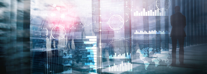 Business intelligence. Diagram, Graph, Stock Trading, Investment dashboard, transparent blurred background