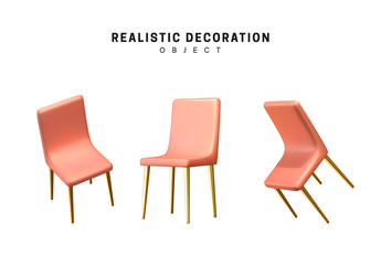 set of chairs in 3d realistic design isolated on white background. vector graphics illustration