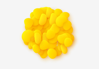 Yellow Round sphere isolated background. Design elements of liquid rounded plastic shapes, smooth sea stones, Flat Liquid splash bubble. 3d fluid objects. Modern abstract pattern organic substances