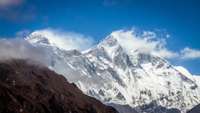 Timelapse of the Everest with some clouds and some snow.