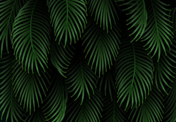 Obraz premium Branch palm realistic. Leaves and branches of palm trees. Tropical leaf background. Green foliage, tropic leaves pattern. vector illustration